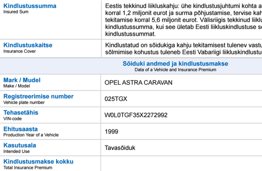 car insurance example